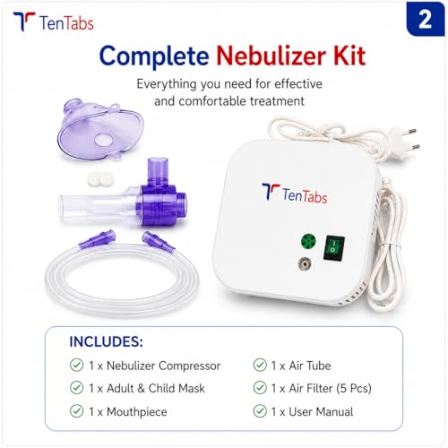 Image of TenTabs Nebulizer Machine for Adults & Kids | Ultra Compact & Low Noise Compressor Nebulizer with Adult & Child Masks