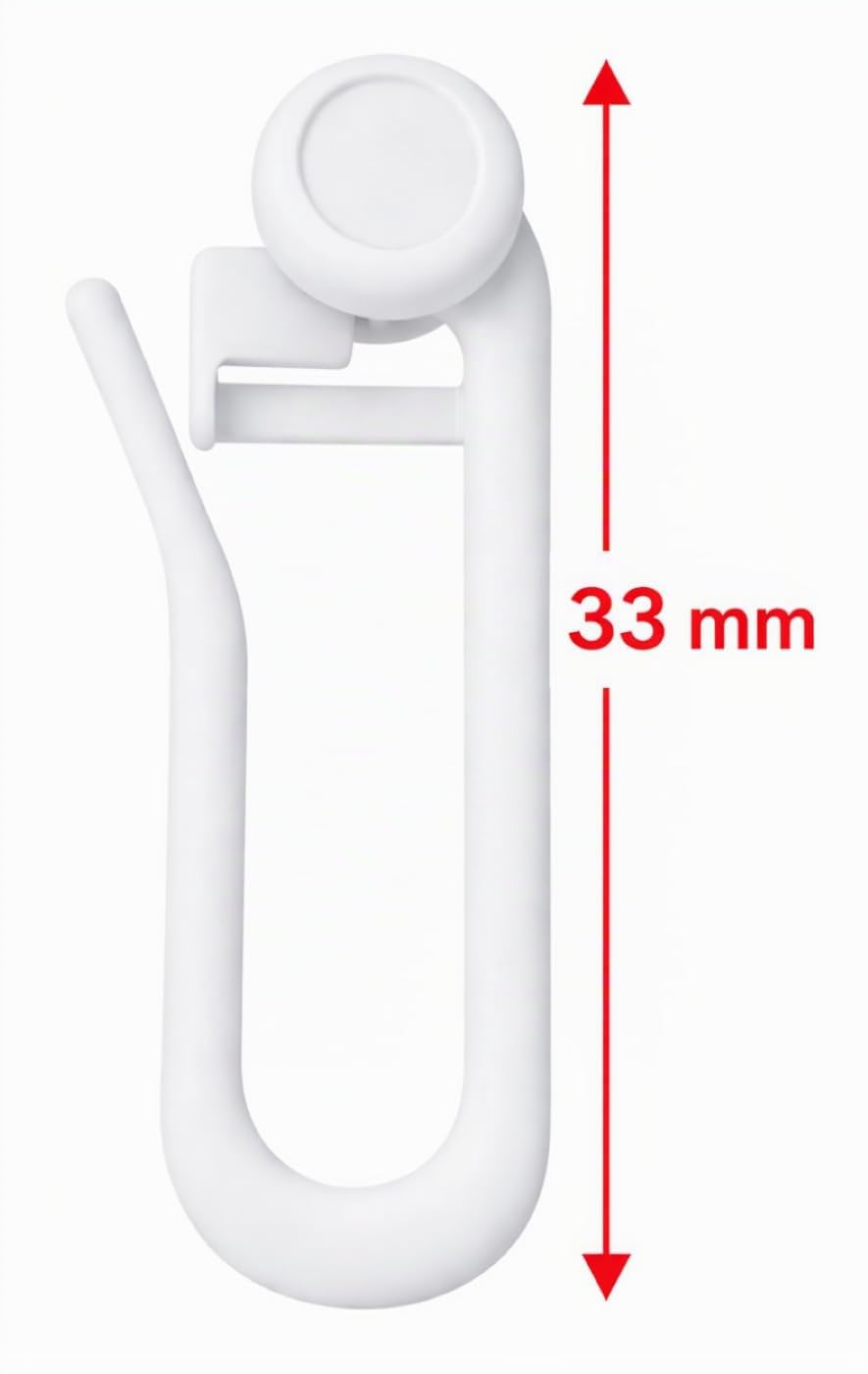 Gardinenröllchen Rollringe mit Langer Haken 33mm - Rolle Ø 8mm – weiß - 25, 50, 100, 200, 500, 1000 Stück (500 Stück)