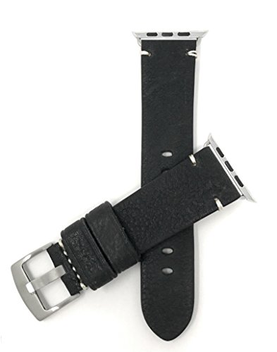 Ersatzlieferung Uhrenarmband für Apple Watch 42mm, Leder, Schwarz, Vintage-Stil, mit Naht