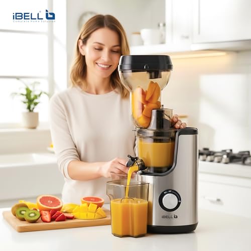 Image of iBELL Cold Press Juicer for Home, 300W Slow Juicer with Quiet Motor & High Juice Extraction, All-in-1 Fruit & Vegetable Juicer, Easy to Clean, Compact Design, 10-Year Warranty