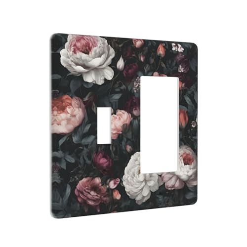 Decorative Outlet Covers Rustic Big Pink Flowers White Peony Floral 2 Gang 1 Gang Wall Plate Cover Single Toggle Rocker Combo Light Switch Cover Plate Face Plate
