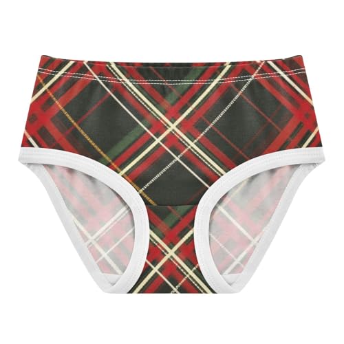 Girls' Cotton Briefs Breathable Underwear for Young Girls Red Black Plaid