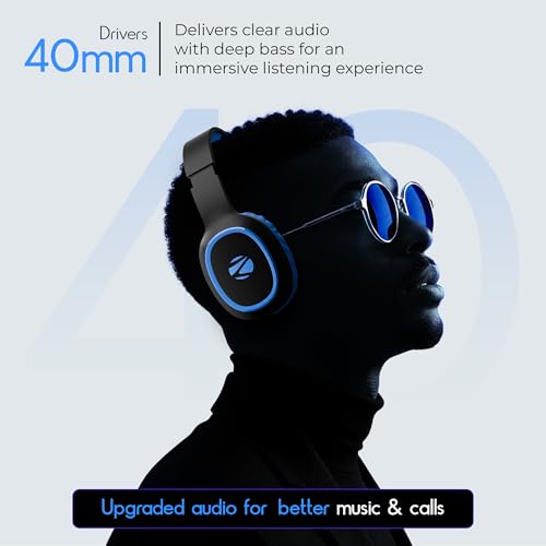 Image of Zebronics Thunder Wireless Headphones, BT v6.0, Up to 60h Playback, Dual Pairing, 40mm Drivers, ENC, Gaming Mode, AUX & microSD, Rapid Charging, Type-C Charging (Blue)