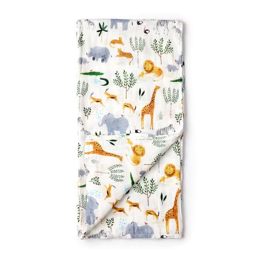 Image of Loulou Lollipop Muslin Swaddle Blanket for Baby Boy & Baby Girl - Soft Breathable Muslin Wrap, 47 inchx47 inch Receiving Blanket for Newborn & Toddler - Safari Jungle