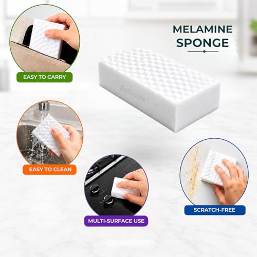 Image of Solitude Pack of 4 Magic Eraser Cleaning Sponges | Multi-Surface Melamine Foam for Kitchen, Bathroom, Walls, and Shoes