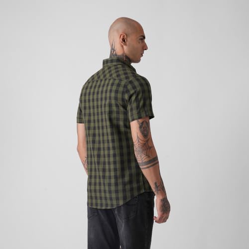 Image of BLUE BUDDHA Men Checked Casual Shirt | Tailored Fit Half Sleeve Shirt for Men | Curved Hem Ready to Wear, Office Casual & Weekend Wear