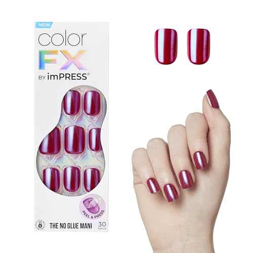 Kiss Impress No Glue Mani Press On Nails, Color FX, 'This City', Red, Short Size, Squoval Shape, Includes 30 Nails, Prep Pad, 1 Manicure Stick, 1 Mini File