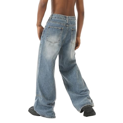 Baggy Streetwear Jeans Men Teen Boys Mid Rise Y2k Hip Hop Skater Jeans Vintage Loose Fit Ripped Trendy Denim Pants3