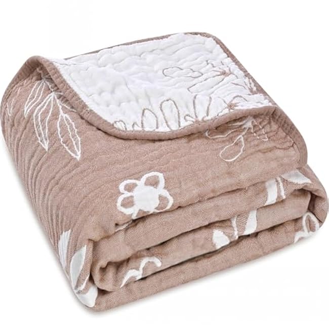 Ultra-Soft Muslin Baby Blanket - Swaddle & Crib, 43x43 (Leaf Floral)