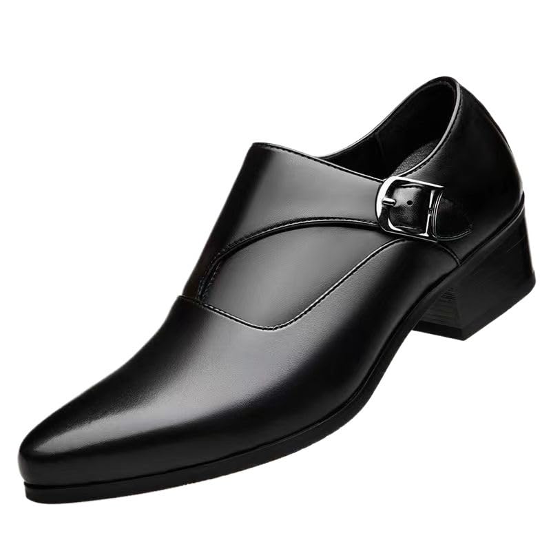 Men's Monk Dress Oxford Formal Shoes Non Slip Block Heel Anti-Slip Slip Resistant Prom Top-Grain Leather Slip-on Plain Toe Business