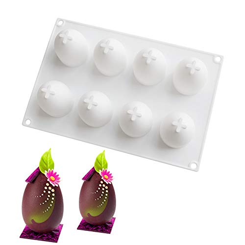 XiaoShenLu moldes de Huevos Pascua, moldes Silicona para postres pudín, 8 cavidades Forma de, Blanco