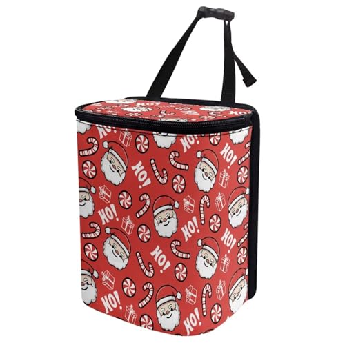 Image of Talayituse Santa Claus Candy Print Car Trash Can with Adjustable Straps, Christmas Decoration Car Trash Bag Bin Car Garbage Bag Multipurpose Storage Box for Vehicle Travel Camping Picnicing