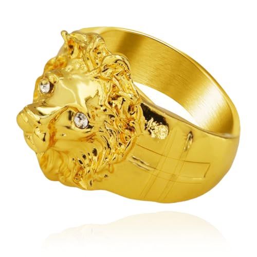 MayiaHey Anillo de león, cruz gótica, anillo de cabeza de león para hombres, anillo de león vikingo nórdico, anillo de león dorado celta, anillo de león hip-hop, anillo de león de cruz punk, anillo de