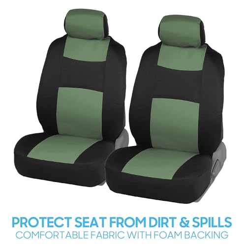 Image of BDK PolyPro Car Seat Covers Full Set in Green on Black, Front and Rear Split Bench Seat Covers for Cars, Car Seats Cover Set and Accessories for Auto Trucks Van SUV - Green