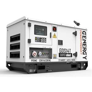 Genergy 14 kVA 11,2 kW Silent Diesel AVR Generator 400V 1500RPM, ATS voor automatisch stroomuitval-startsysteem, waterkoeling, diesel generator, LpA @7m 72dB, overbelastingsschakelaar, beveiliging
