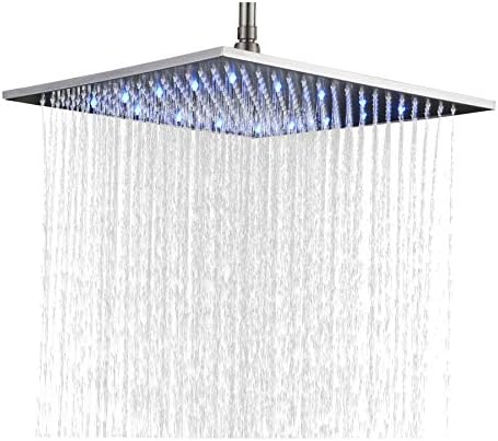 Rozin Bathroom Replacement LED Changing Color 16-inch Square Rainfall Shower Head Overhead Sprayer Brushed Nickel