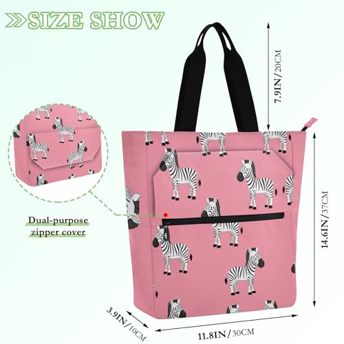 GAIGEO Cute Zebras Print Pink Womens Tote Bags for Work Canvas Cloth Bags College School Reusable Handbags Book Lovers2