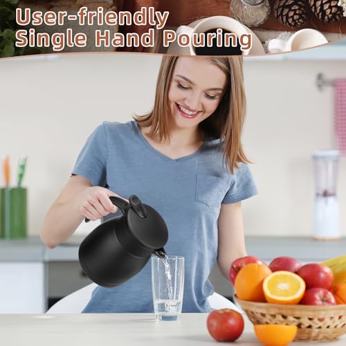 Image of Norme 2 Pcs Thermal Coffee Carafe Insulated Stainless Steel Coffee Carafe for Hot Liquid Vacuum Thermal Pot Creamer Pitcher Dispenser with Brushes Keeping Hot Water Milk (Black,17 oz)