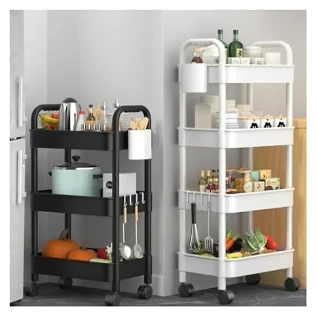 Storage Trolley Kitchen Organizers and Storage Rack Household Cart with Wheels Multifunctional Home Accessories Mobile Rack Trolley Bookshelf(Black 5 Layer)-TdMS6Ew7