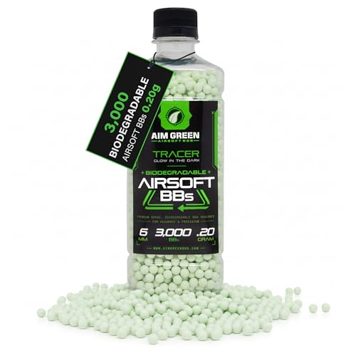 Aim Green Tracer Biodegradable Airsoft BBS Glow-in-The-Dark BBS 3 000 Count .20 Grams