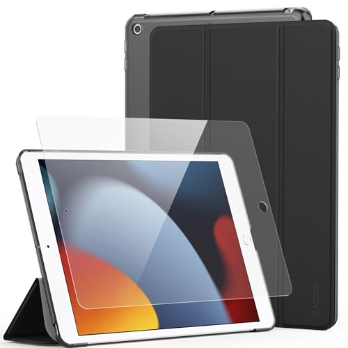 CACOE Capa para iPad de 9ª/8ª/7ª geração (2021/2020/2019) com protetor de ecrã de 10,2 polegadas, capa protetora completa para iPad 7/8/9 Gen, cor preta