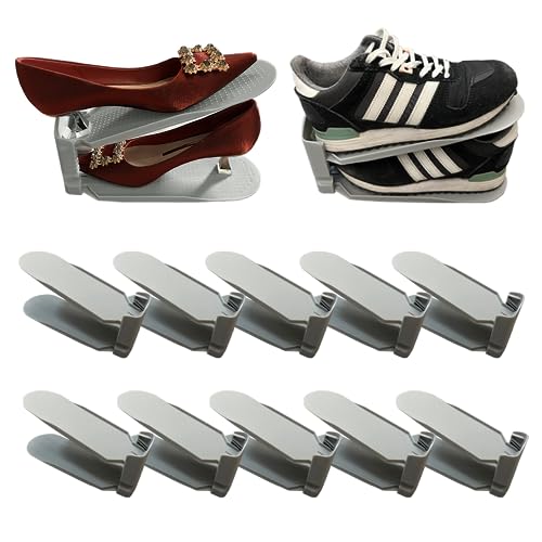 bretoes Lot de 10 ajusteurs de Fente à Chaussures, Double Couche, réglable, économise de l'espace dans l'armoire et l'armoire à Chaussures (Gris)