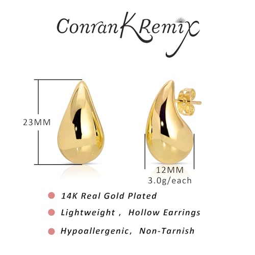 Small Teardrop Gold Chunky Earrings for Women,Thick Gold Plated Hoop Hypoallergenic Water Drop Earring Dupes for Women 18MM