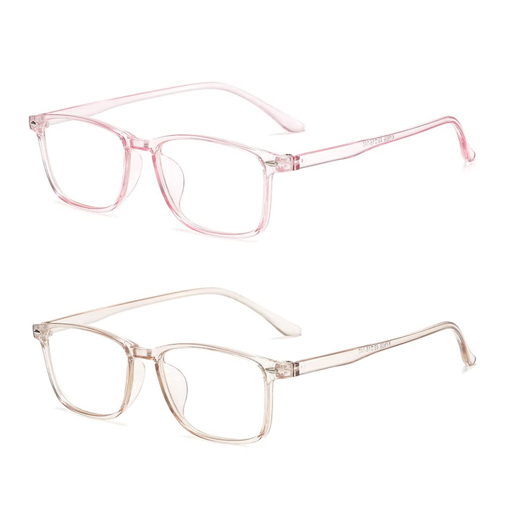 Yansss 2PRS TR90 Nearsighted Distance Glasses -1.00 to -4.00 Strength Men Women Anti Eyestrain UV Blocking Myopia Glasses (Pink and Brown, -1.50, multiplier_x), 4.9x3.8cm