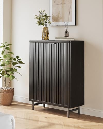 LITTLE TREE 6-Tier Shoe Cabinet with Doors for Up to 24 Pairs, Large Wooden Shoe Storage Cabinet with Adjustable Shelves, Black Freestanding Shoe Organizer Cabinet for Entryway, Hallway