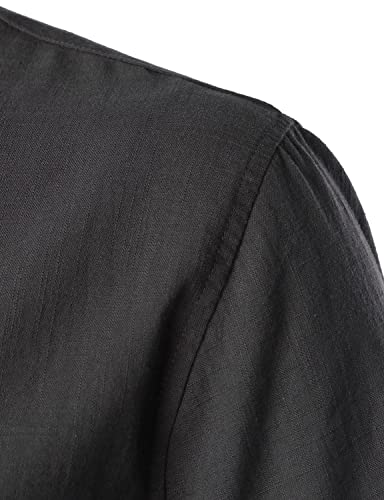 Lucmatton Men's Casual Cotton Linen Short Sleeve Henley Shirt Summer Lightweight Banded Collar Beach Tops Dark Gray Medium #TOP24