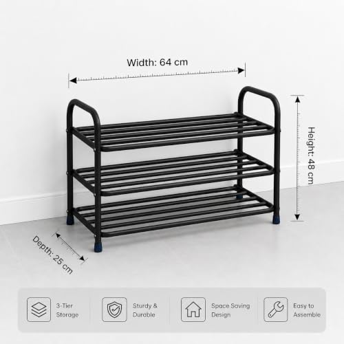 Image of Ebee 3 tier 9 pair heavy metal shoe rack (48 x 64 x 25 cm)