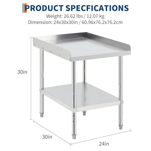 Image of Equipment Grill Stand Table 24x30x30 Inch Stainless Steel NSF Certified 400 Lbs Capacity with Adjustable Legs, 2 inch Edge Baffle, for Hotel, Home, Commercial Restaurant Kitchen