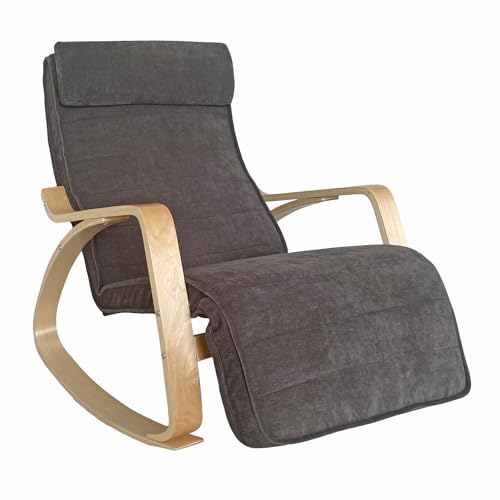Brigros WeHome – Silla Mecedora Swing Amor con reposabrazos de Madera, Mecedora con reposapiés Ajustable, sillón de salón, sillón Dormitorio (Tela, Gris Oscuro)