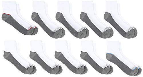 Fruit of the Loom Little Boys' 10 Pack Half Cushion Ankle Socks, White/Grey, Shoe Size: 9–2.5 (Medium)