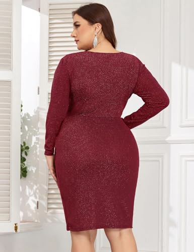 Image of ZOMVA Plus Size 0X-4X Sparkly Glitter Ruched Bodycon Mini Dress Sparkle Sequin Wrap Ruffle Sleeve Dress Cocktail Party Formal