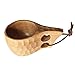Kyowoll Tasse à Café en Bois Fait Main de Style Nordique - Tasse à Thé, Tasse de Voyage de Kuksa Ancienne Laponie Finlande Style, Tasse de Camp en Bois avec Lanière en Cuir (Style C 200ml)