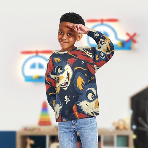 JUNZAN Cartoon Foxy Wolf Big Boys Pullover Hoodie Crewneck Sweatshirt With Hoodie Athletic 4T4