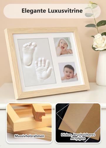 PewinGo Baby Handabdruck und Fußabdruck Set, Gipsabdruck Baby Hand und Fuß mit Echtholz Bilderrahmen- Perfekte Geschenkidee für Kleinkinder… – Ansicht 5
