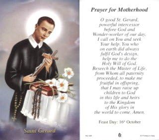 Prayer for Motherhood, Saint Gerard, Package of 100 Paper Holy Cards, with Prayer on Reverse Side. Size Approximately 2" X 4". Printed in Italy.