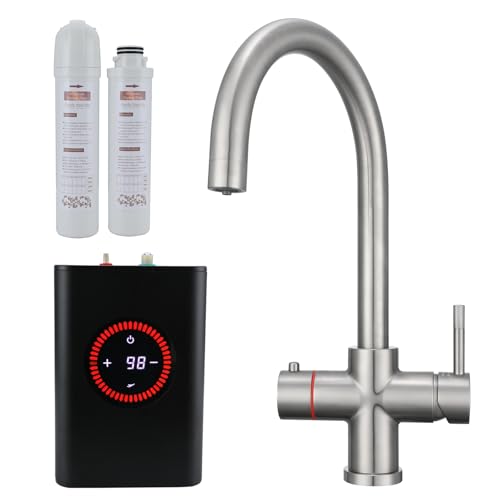 Yamataro 4 in 1 Boiling Water Tap Instant Hot Water Dispenser Kitchen Sink Mixer with 2.5L Boiler Anti-Scale Carbon Filter WRAS Approved Brass Brushed Nickel