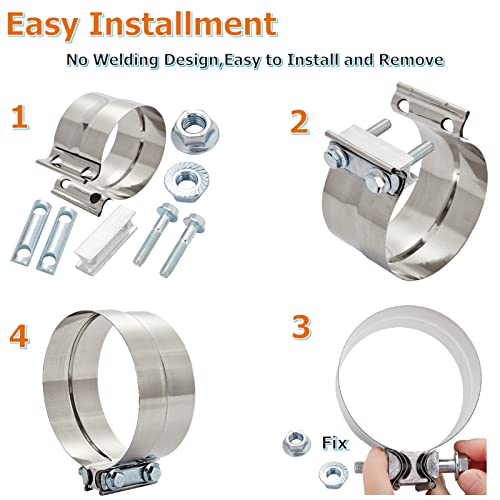 5" Stainless Steel Exhaust Clamp,Universal Muffler Clamp Lap Joint,Anti-Rust&Corrosion Resistant,Band Clamp For Motorcycle,Car Exhaust System,Tube Conection,Pipe Repair,Repalcment,4Pcs #TOP3