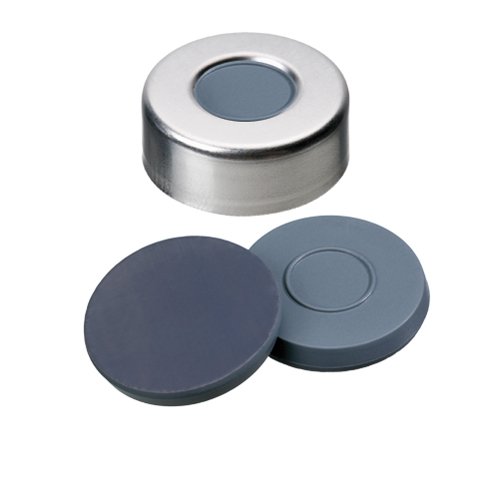 ND20 Aluminum Crimp Cap (10mm Hole) with Butyl/PTFE Septa, pk.100