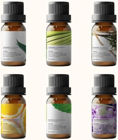 PURE AROMA Essential oils 100% Pure Therapeutic Grade Oils kit- Top 6 Aromatherapy Oils Gift Set-6 Pack, 10ML(Eucalyptus, Lavender, Lemon grass, Orange, Peppermint, Tea Tree) - 5