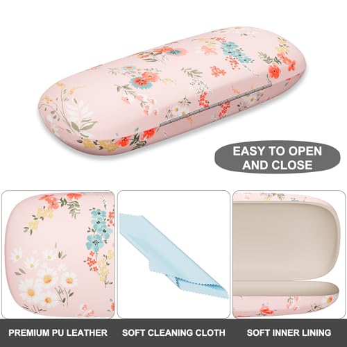 Image of Eyeglasses Case, Portable Hard Shell Protective Case for Glasses, Eyeglass Holder Box for Women with Cleaning Cloth