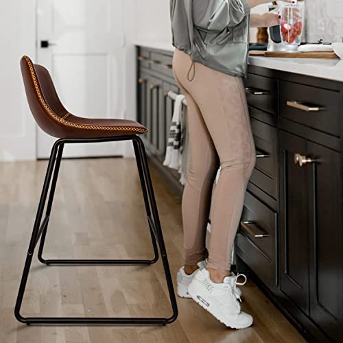 Image of HeuGah Bar stools Set of 2 with Back, 26 inch Counter Stools with Sturdy Legs