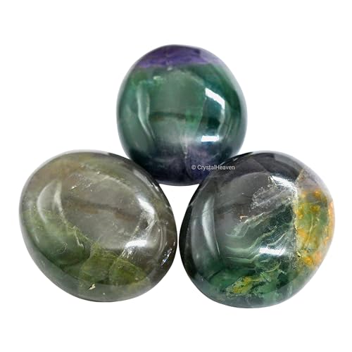 Image of Crystal Heaven Certified Fluorite Crystal Palm Pebbles Stones For Anxiety Stress Relief Massage - Aaa Grade Original Healing Gemstone Agate Palm Stone For Yoga Meditation Spiritual Reiki Feng Shui