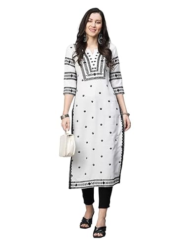 Women's Cotton Blend Chikankari Embroidered Straight Kurti