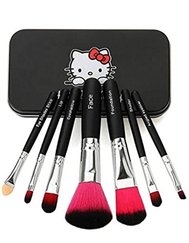 ClubBeauty Soft Bristle Makeup Mini Brush Kit With Hello Kitty Print Storage Box | Makeup Blending Brushes Set of 7 – Black