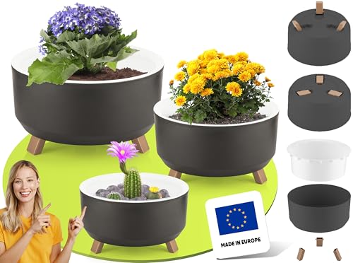 uandu 3er Blumentopf Set, 3 Größen, BPA frei Kunststoff Blumenständer...