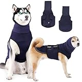 Gipnva Hundemantel Calming Dog Coat with Hood & Ear Protection - Anti-Stress Vest Reduces Anxiety from Fireworks & Thunderstorms, Soft Breathable Jacket with Reflective Strips (Dark Blue)